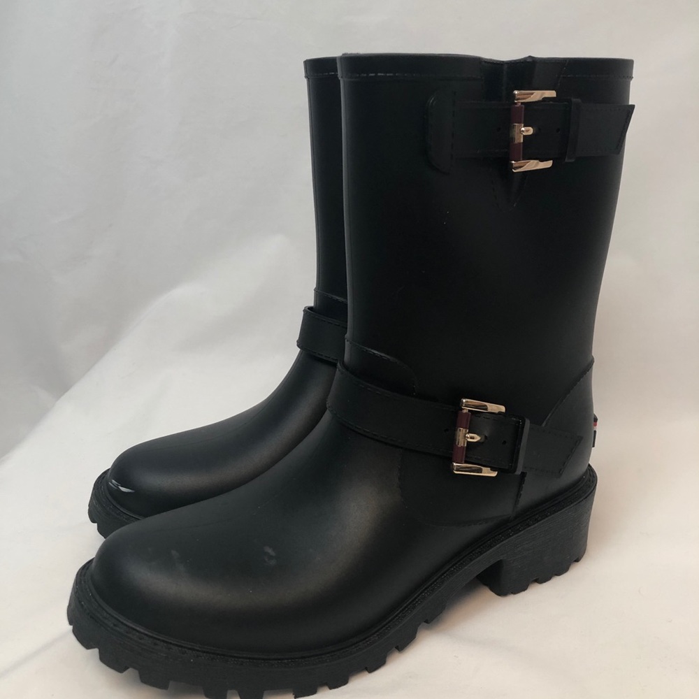 Tommy Hilfiger womens buckle black rainboot 7 - Picture 1 of 7